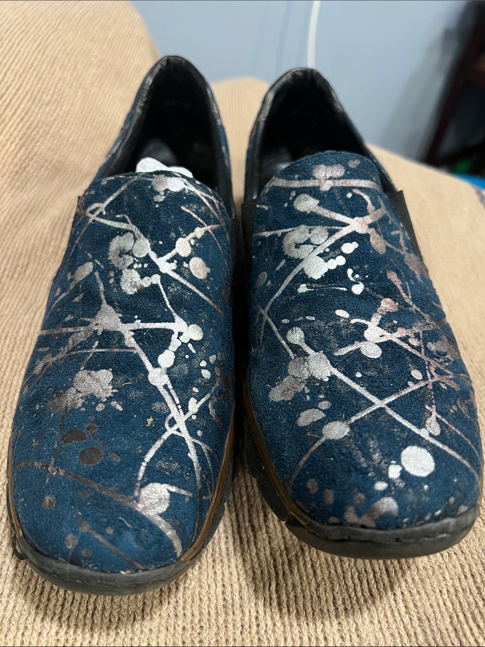 Rieker Navy Blue Silver Paint Splatter Slip-On Shoes